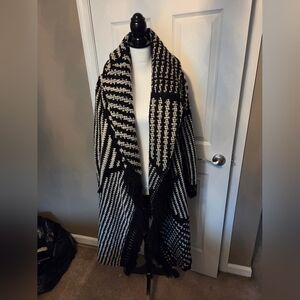 Johnny Was Black and White Knit Coat Duster